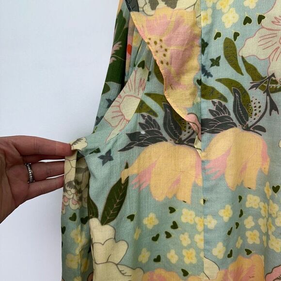 Anthropologie Carolina K Women’s Blue Large Floral Printed Pullover Blouse - Picture 9 of 14